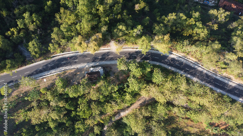 aerial view of the winding road in the hills. Yogyakarta Indonesia