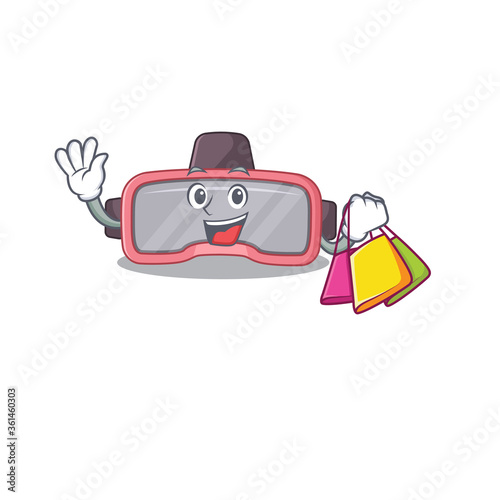 Vr glasses wealthy cartoon character concept with shopping bags
