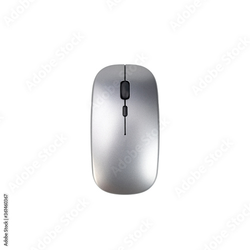 Modern wireless mouse silver color on white background. with clipping paths.