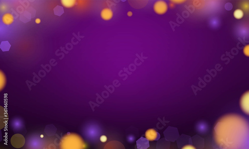 Abstract bokeh Light gold color with soft light purple background for wedding vector magic holiday poster design.