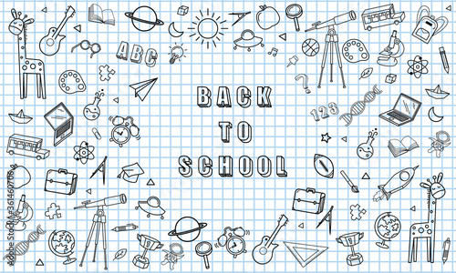 Concept of education School background chalkboard with different stuff. Welcome back to school design vector.