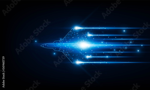 High speed concept. Fighter jet in the form of Arrow Light out technology background Hitech communication concept innovation background, vector design