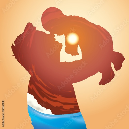 Double exposure of father with baby