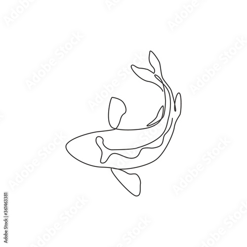 Single continuous line drawing of beautiful exotic koi fish for natural pond garden logo identity. Asian typical carp beauty fish icon concept. Dynamic one line draw design vector graphic illustration