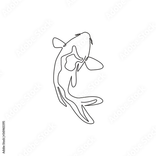 One continuous line drawing of beauty cute koi fish for aquarium farm logo identity. Japanese typical carp beautiful fish icon concept. Modern single line draw design vector graphic illustration