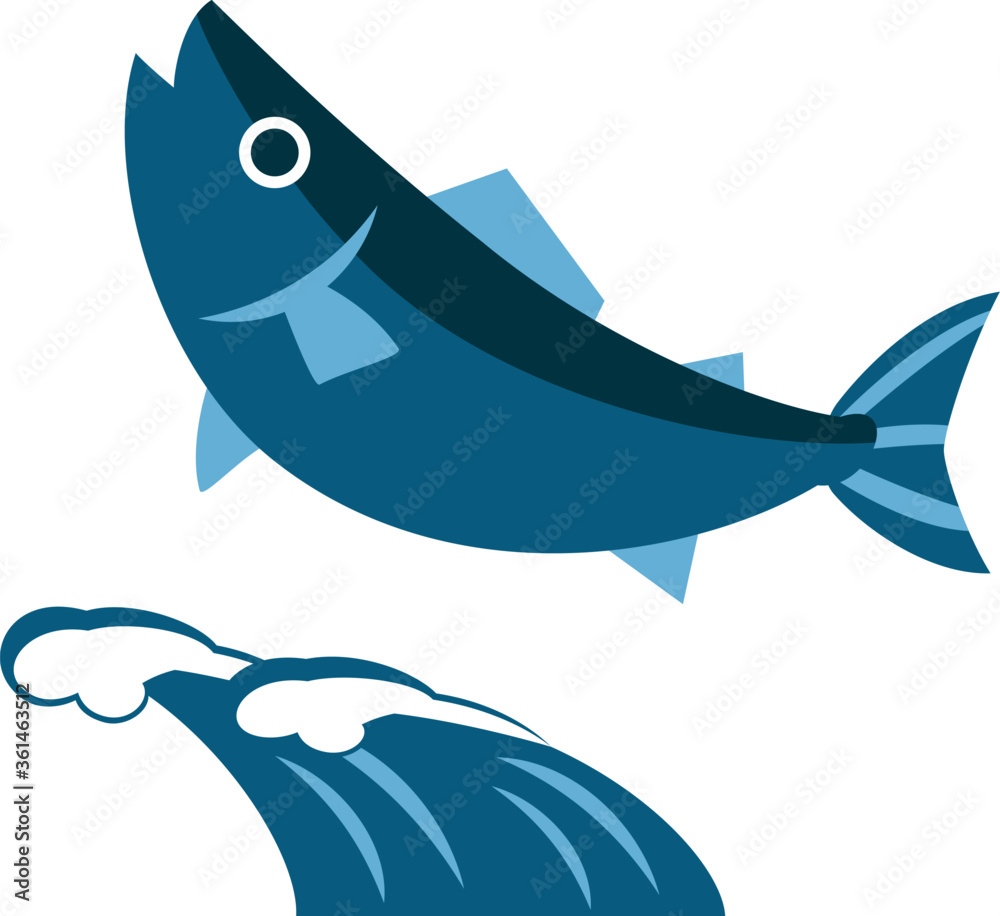 飛び跳ねる魚と波 和風 Stock Vector Adobe Stock