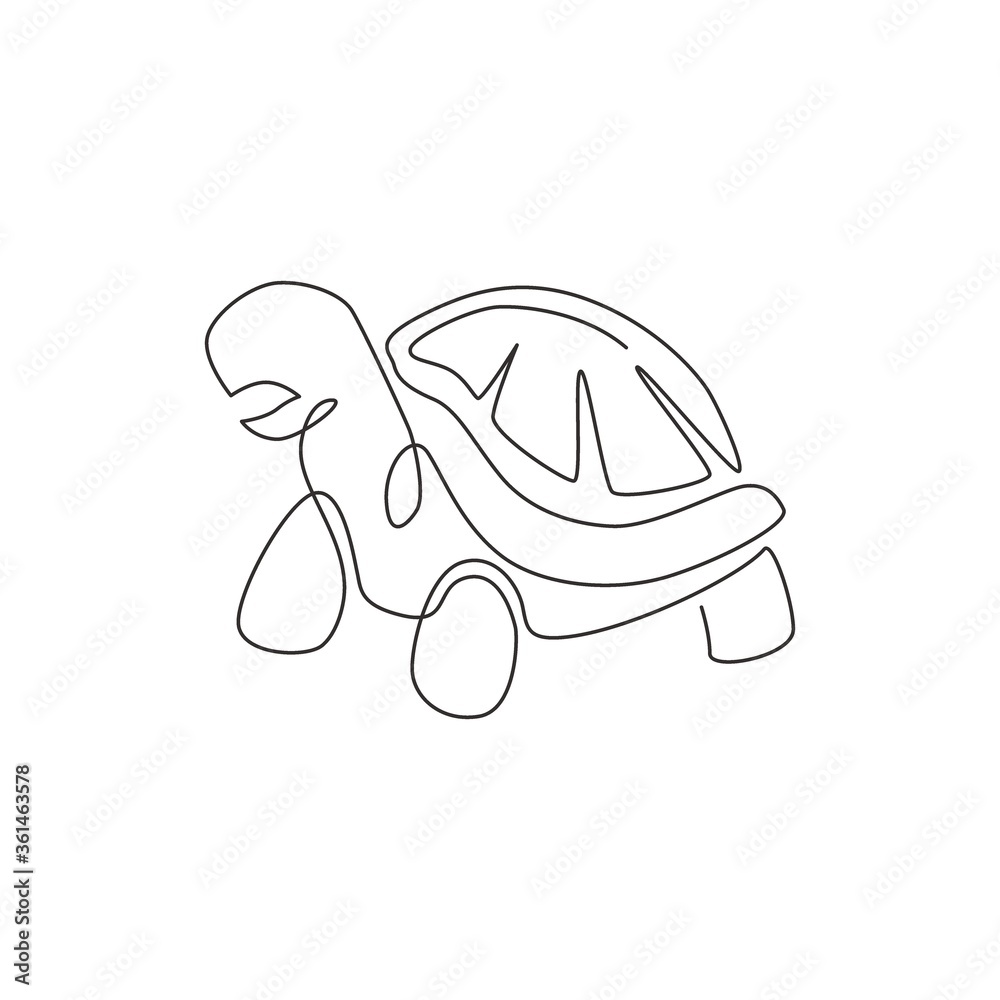 Single continuous line drawing of big tortoise for corporation logo identity. Large turtle reptile animal mascot concept for business logotype. Trendy one line draw design vector graphic illustration Single continuous line drawing of big tortoise for corporation logo identity. Large turtle reptile animal mascot concept for business logotype. Trendy one line draw design vector graphic illustration