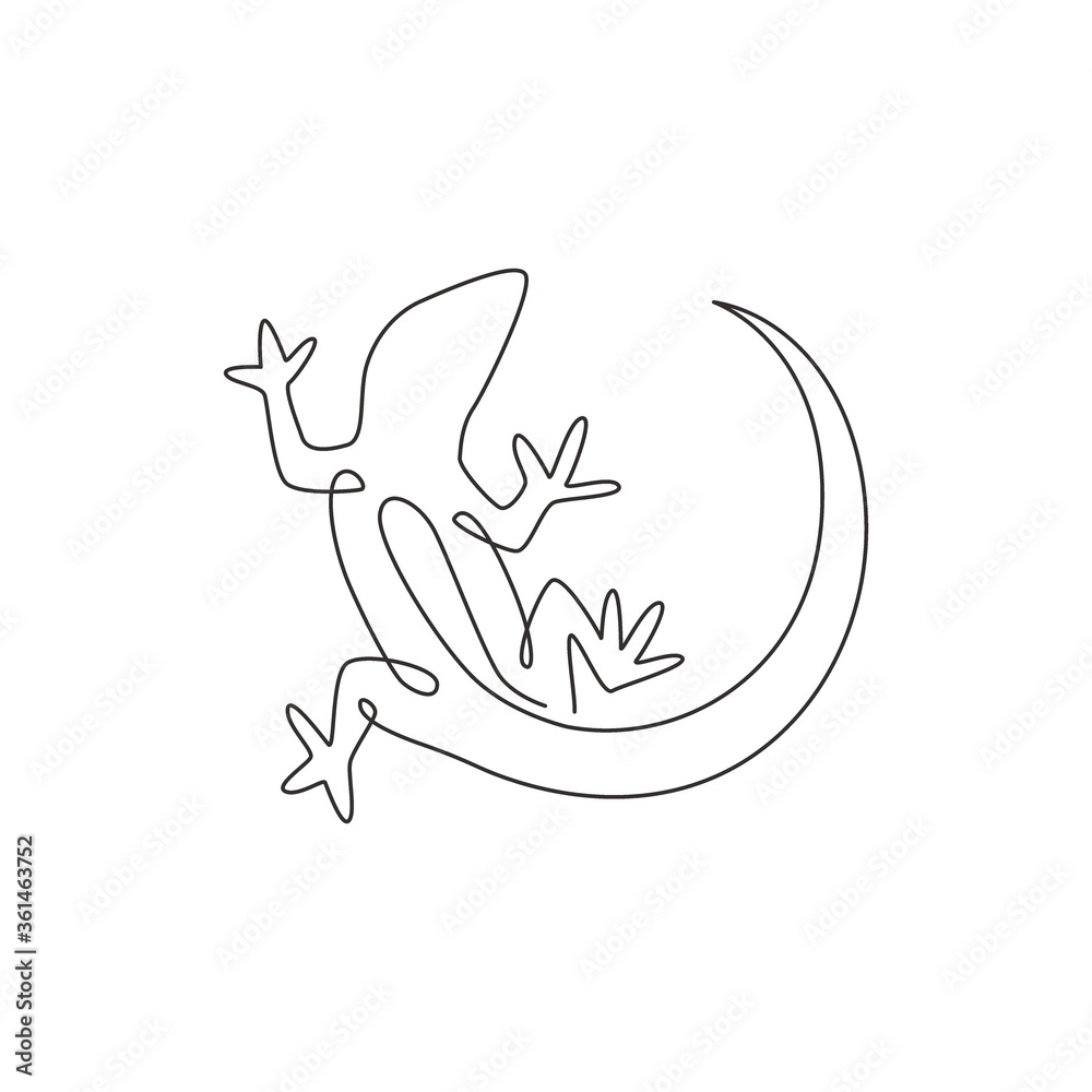 One single line drawing of adorable desert lizard reptile for company logo identity. Funny animal mascot concept for reptilian zoo. Trendy continuous line vector graphic draw design illustration One single line drawing of adorable desert lizard reptile for company logo identity. Funny animal mascot concept for reptilian zoo. Trendy continuous line vector graphic draw design illustration