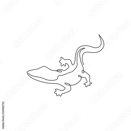 Single continuous line drawing of adorable rock lizard for pet lover association logo identity. Beautiful animal mascot concept for reptilian zoo. One line draw vector graphic design illustration