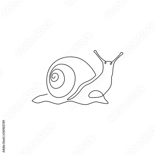 One single line drawing of exotic snail with spiral shell mascot concept for organic food logo identity. High nutritious escargot healthy food. Single line draw vector graphic design illustration