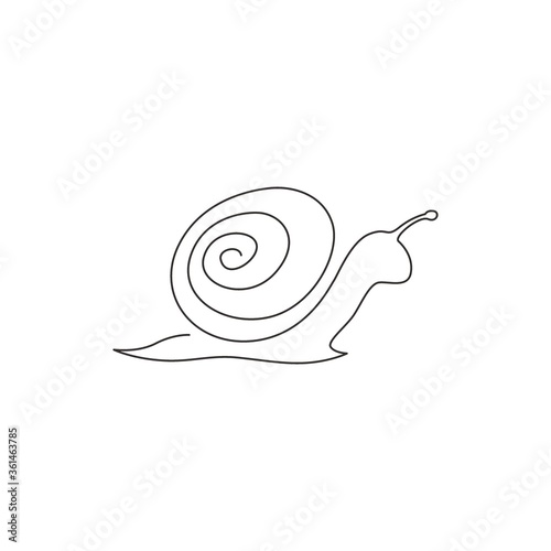 One continuous line drawing of exotic snail with spiral shell mascot concept for organic food logo identity. High nutritious escargot healthy food. Continuous line draw design vector illustration