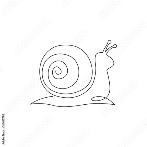 One single line drawing of exotic snail mascot concept for healthy food logo identity. High nutritious escargot healthy food. Modern continuous line draw vector graphic design illustration