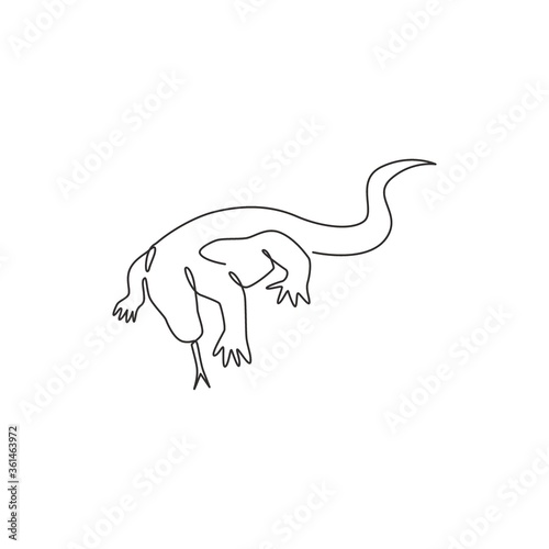 One single line drawing of strong komodo dragon for company logo identity. Dangerous predator animal mascot concept for reptilian zoo. Modern continuous line draw design illustration vector graphic