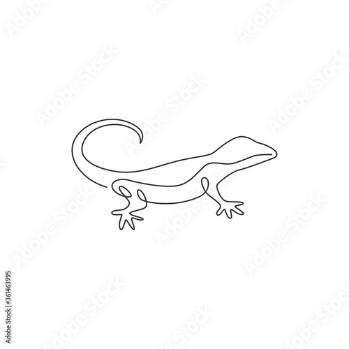 One continuous line drawing of exotic desert lizard for company logo identity. Cute desert animal mascot concept for reptile pet lover organization. Single line draw graphic design vector illustration