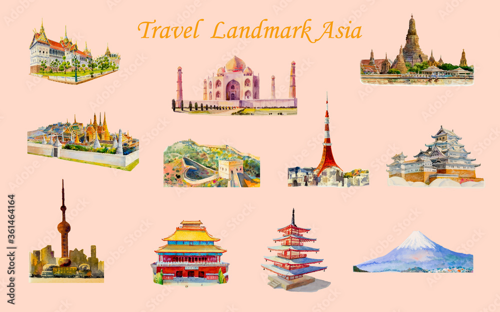 Fototapeta premium Travel popular landmark architecture Asia isolated background.