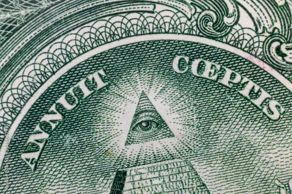 All-seeing eye on US one dollar bill closeup macro with soft focus on a  pyramid. Stock Photo | Adobe Stock