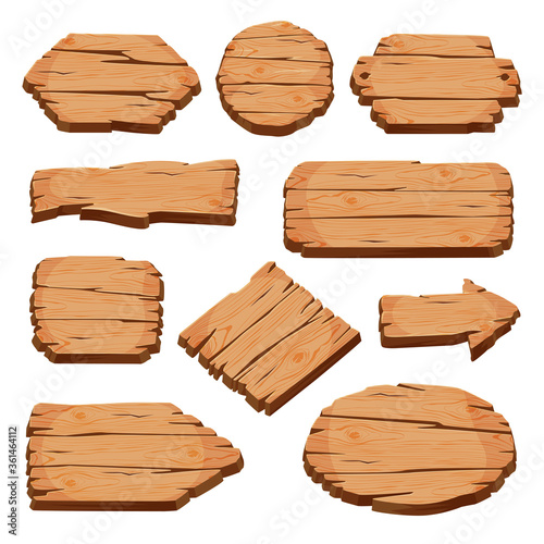 Blank Wooden Signboards Collection, Wood Panels with Place for Your Message, Natural Texture Direction Signs Vector Illustration