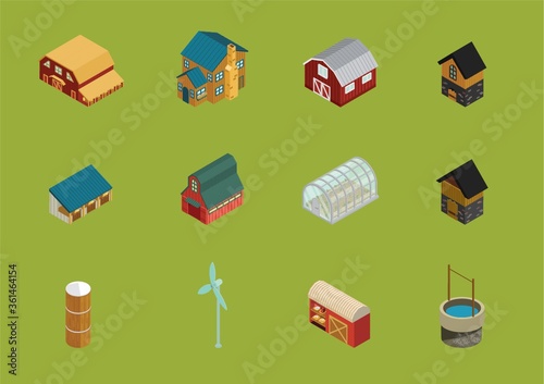 Isometric barn and farmhouses