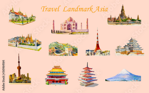 Travel popular landmark architecture Asia isolated background.