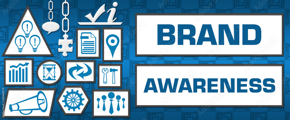 Brand Awareness Blue Frames Symbols Wall Text Brand Awareness Blue Frames Symbols Wall Text