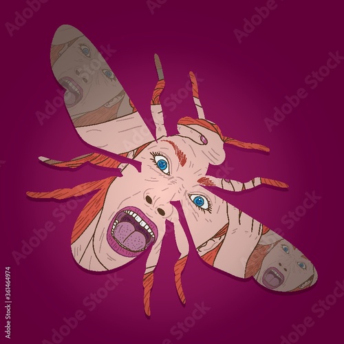 Double exposure of insect and woman