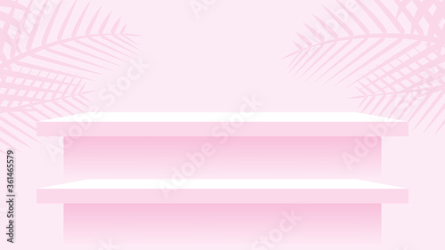 wood plank shelf on wall pink pastel soft color, modern shelf for display show on space wall room, cute and chic counter desk panel for decoration, empty table top panel pink, background copy space