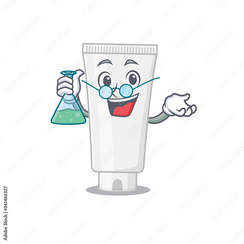 Super Genius Professor of shower gel Caricature character working on a lab