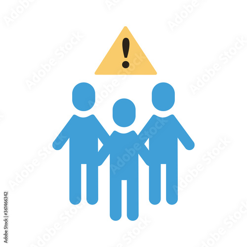 group of humans with alert signal distance social flat style