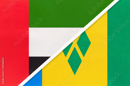 United Arab Emirates and Saint Vincent and the Grenadines, symbol of national flags. Championship between countries.