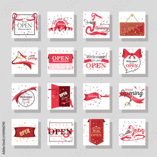 welcome and open day detailed style icon set vector design
