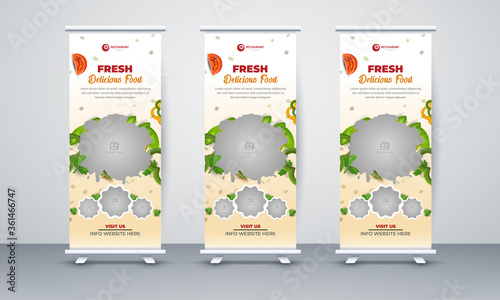 Food and restaurant roll up banner design template layout Vector.Roll-up Banner Template Design.Latest Creative Restaurant food Roll-up Banner Bundle Templates