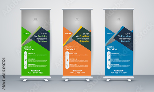 Modern Exhibition Advertising Trend Business Roll Up Banner Stand Poster Brochure flat design template creative concept, Corporate Identity Print Template Set of Brochure cover