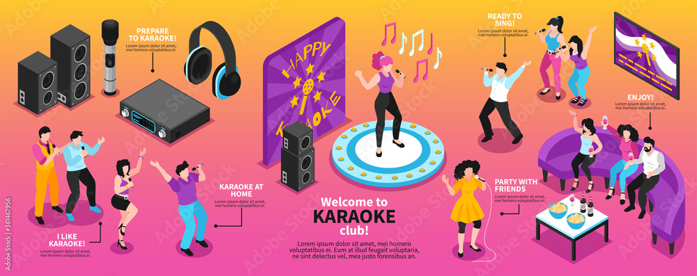 Karaoke Music Isometric Infographics Karaoke Music Isometric Infographics