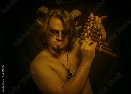 Canvas Print Faun with panflute