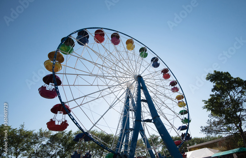  A colourful Ferris wheel in the city park.