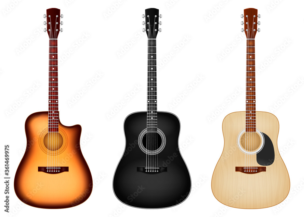 Obraz premium Classic six string acoustic guitar in three color schemes. Vector illustration.