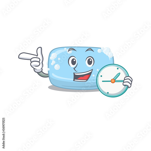 A picture of cheery soap holding a clock