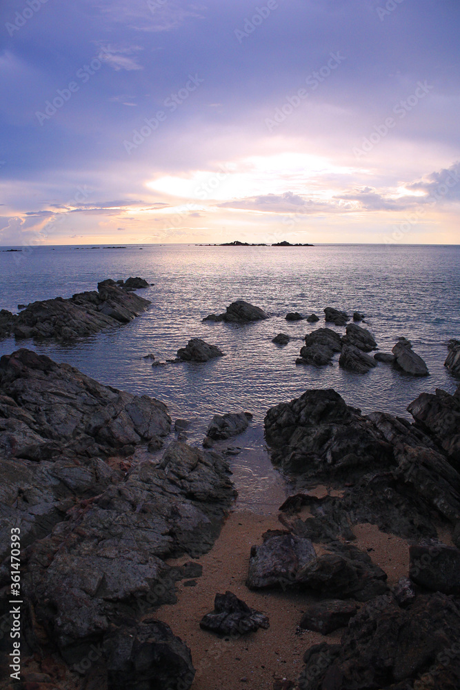 Panoramic beach with sand and stones on the island of Sand Bangka Belitung Indonesia Panoramic beach with sand and stones on the island of Sand Bangka Belitung Indonesia