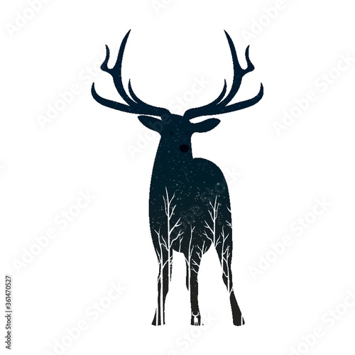 Double exposure deer and forest