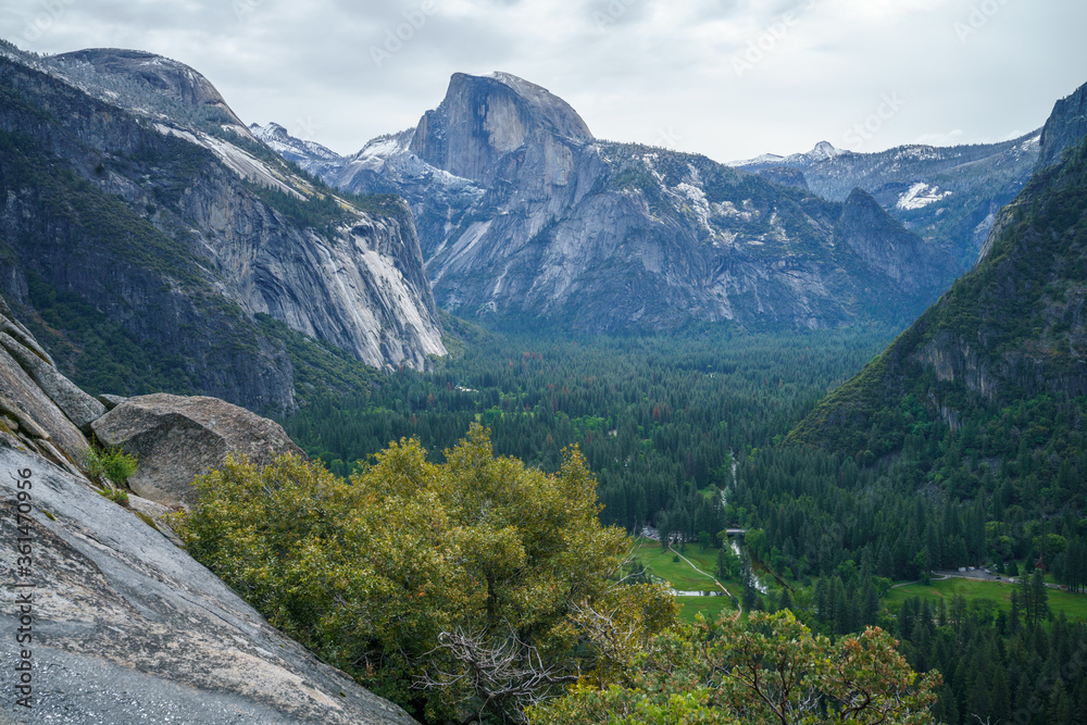 hiking the upper yosemite falls trail in yosemite national park in california, usa hiking the upper yosemite falls trail in yosemite national park in california, usa