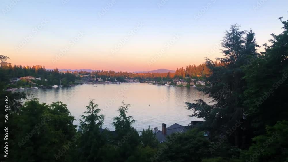View of lake Washington and a city of Bellevue, WA View of lake Washington and a city of Bellevue, WA