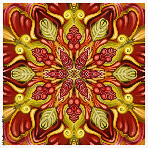 Symmetrical colorful decorated red and gold background