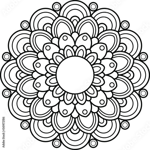 Mandala round floral ornament pattern. Anti-stress coloring page for kids and adults. Yoga, tatoo, mehndi, lace design. Vector illustration.