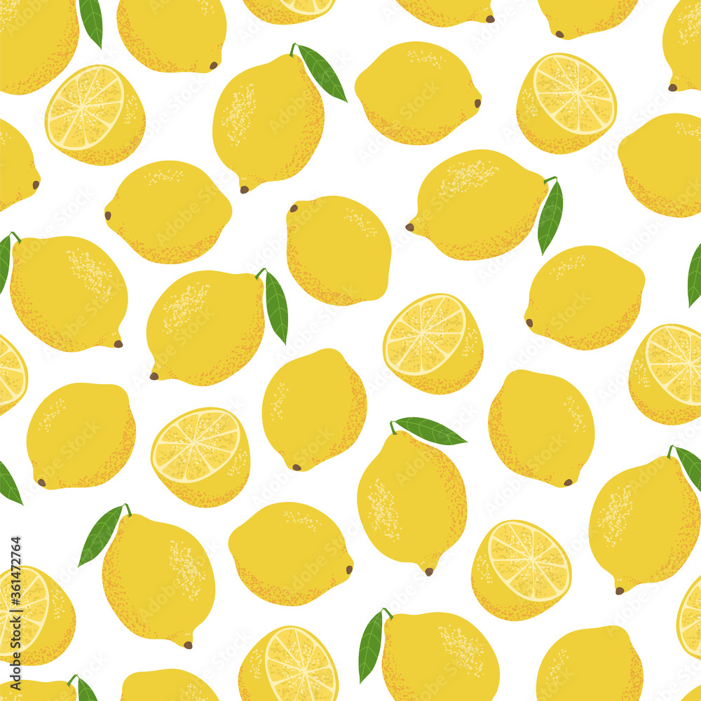 Lemons on a white background. Seamless pattern. Vector illustration.