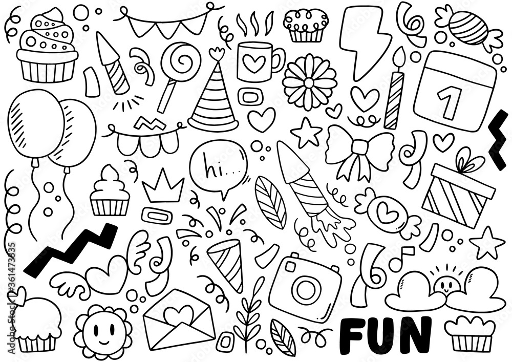0097 hand drawn party doodle happy birthday