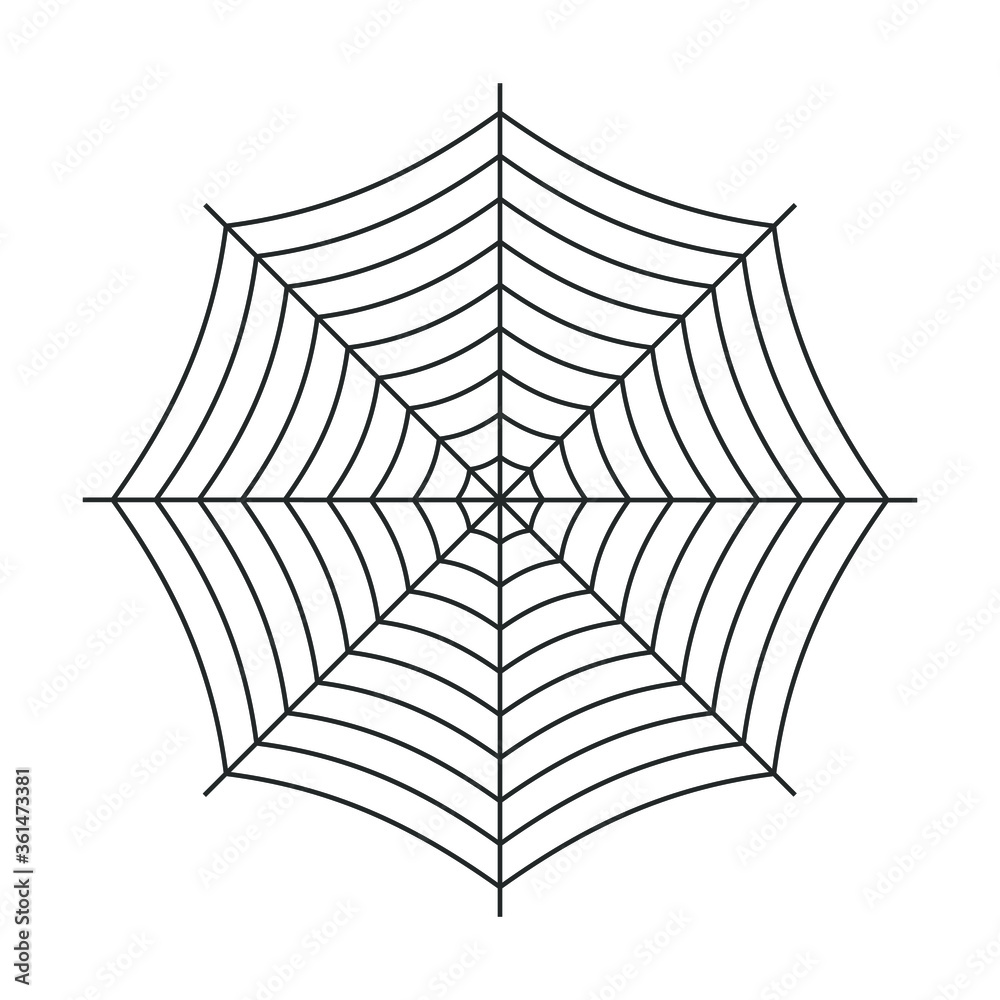 Spider web outline silhouette icon. Halloween background net pattern symbol. Vector illustration image. Isolated on white background.
