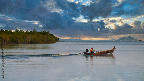 Beautiful landscape in Phuket with dramatic sky and mountaine at sunset