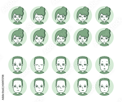 二人の人物アイコン（緑）　表情バリエーション 9
