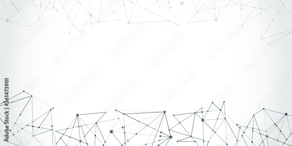 Fototapeta premium Abstract technology Network nodes with polygonal shapes on dark blue Vector background. Connection science and futuristic technology, digital structure, connected points, web.