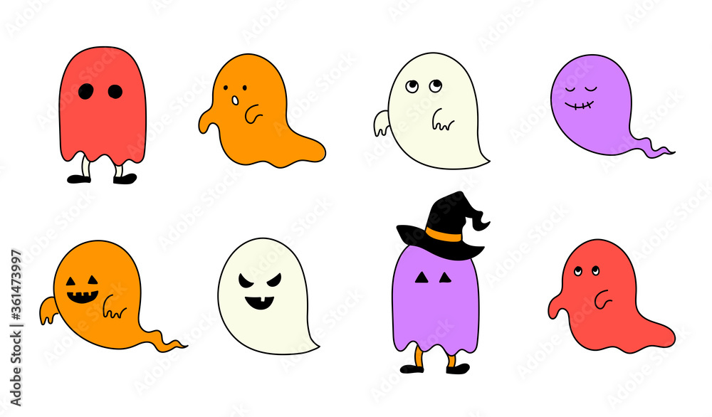 手書きのおばけのイラストのセット ハロウィン 幽霊 かわいい Stock Vector Adobe Stock